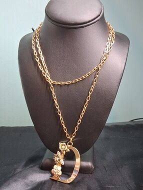 225. Contemporary Goldtone Necklace W "D" , 34"